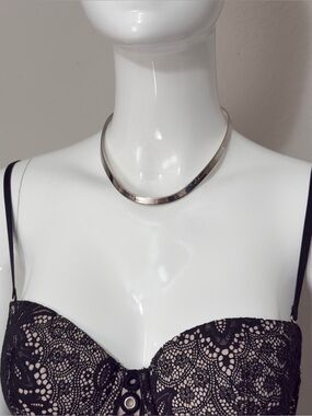 Modernist Steel Polished Neck Cuff Collar Necklace, Minimalist Torque Necklace